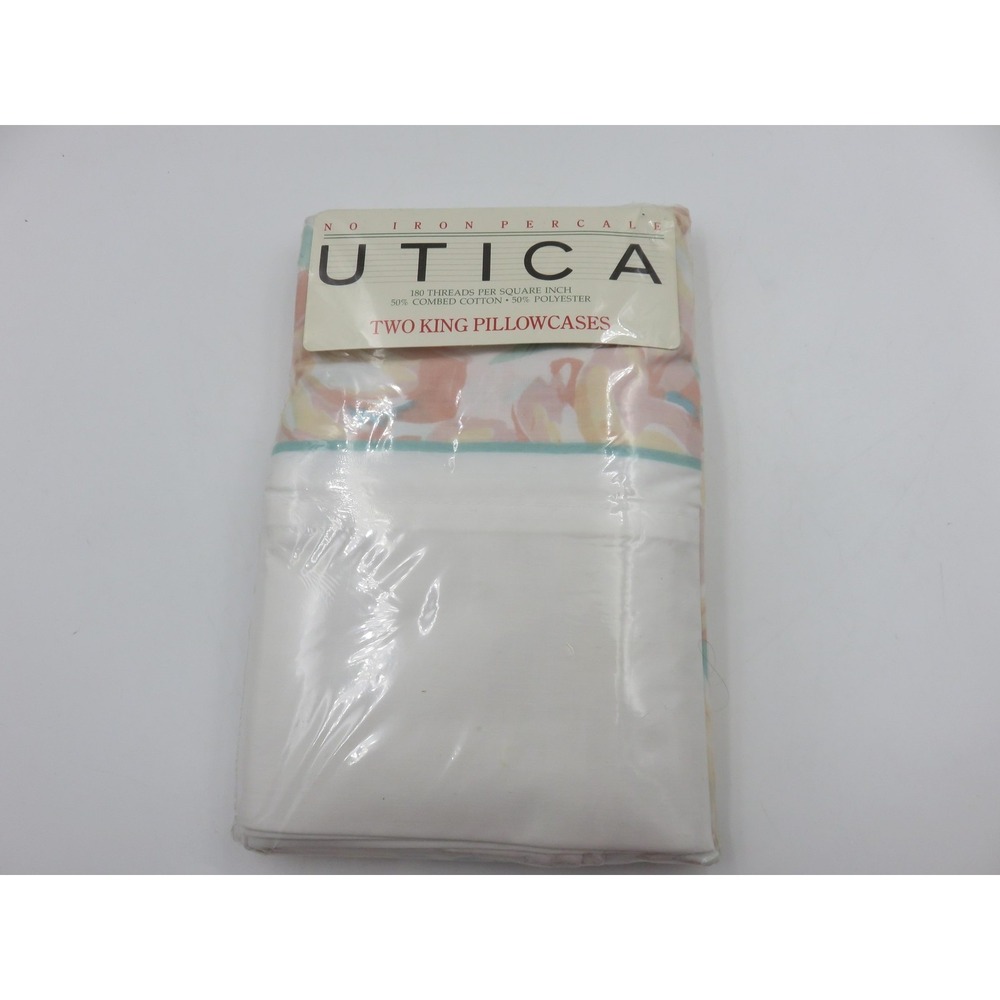 Vintage Utica King Pillowcases 20x36 Tulip Serenade Floral Set 2 USA Percale
